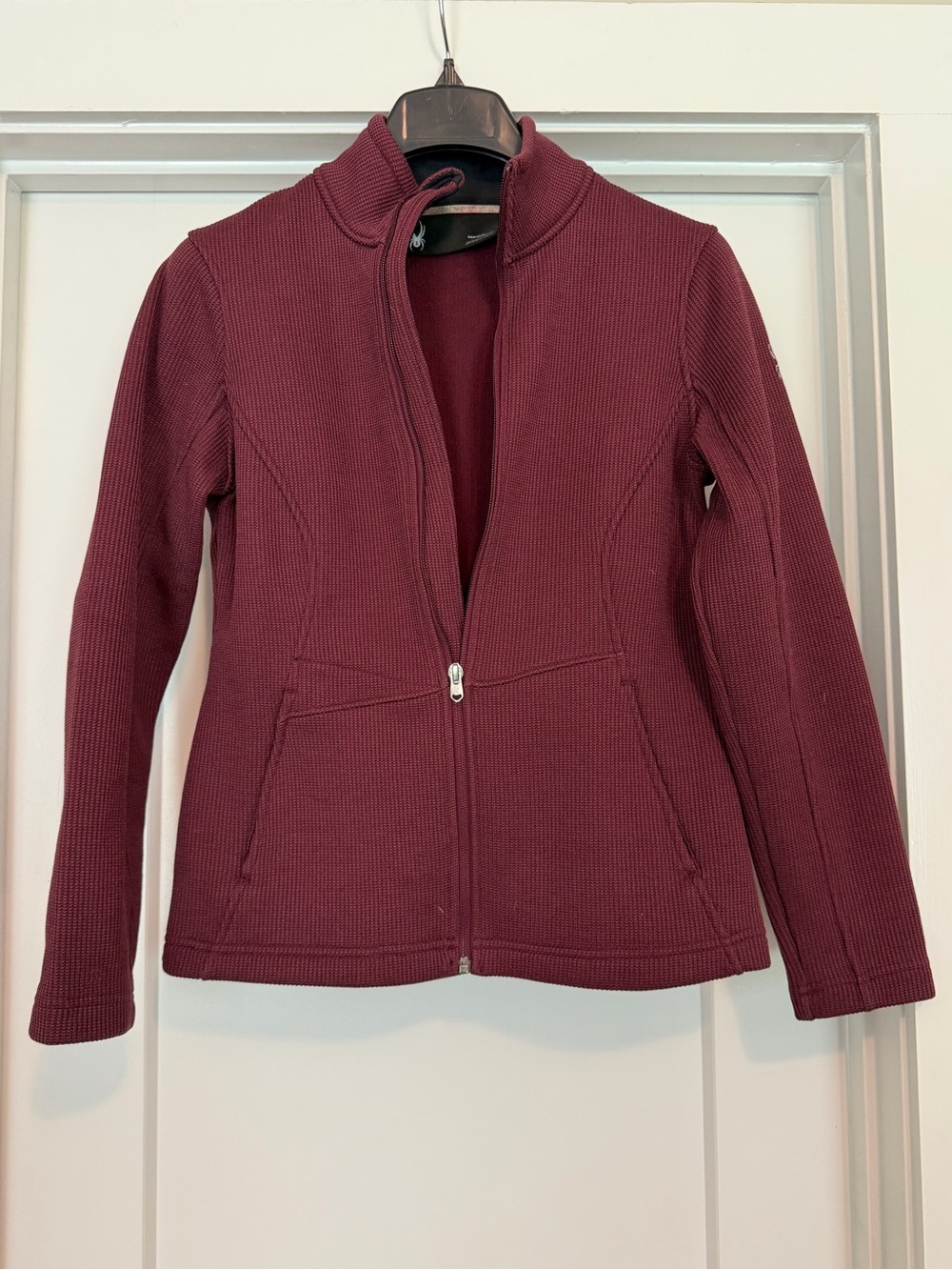 Spyder Women's Maroon Ribbed Zip-Up Bomber Jacket